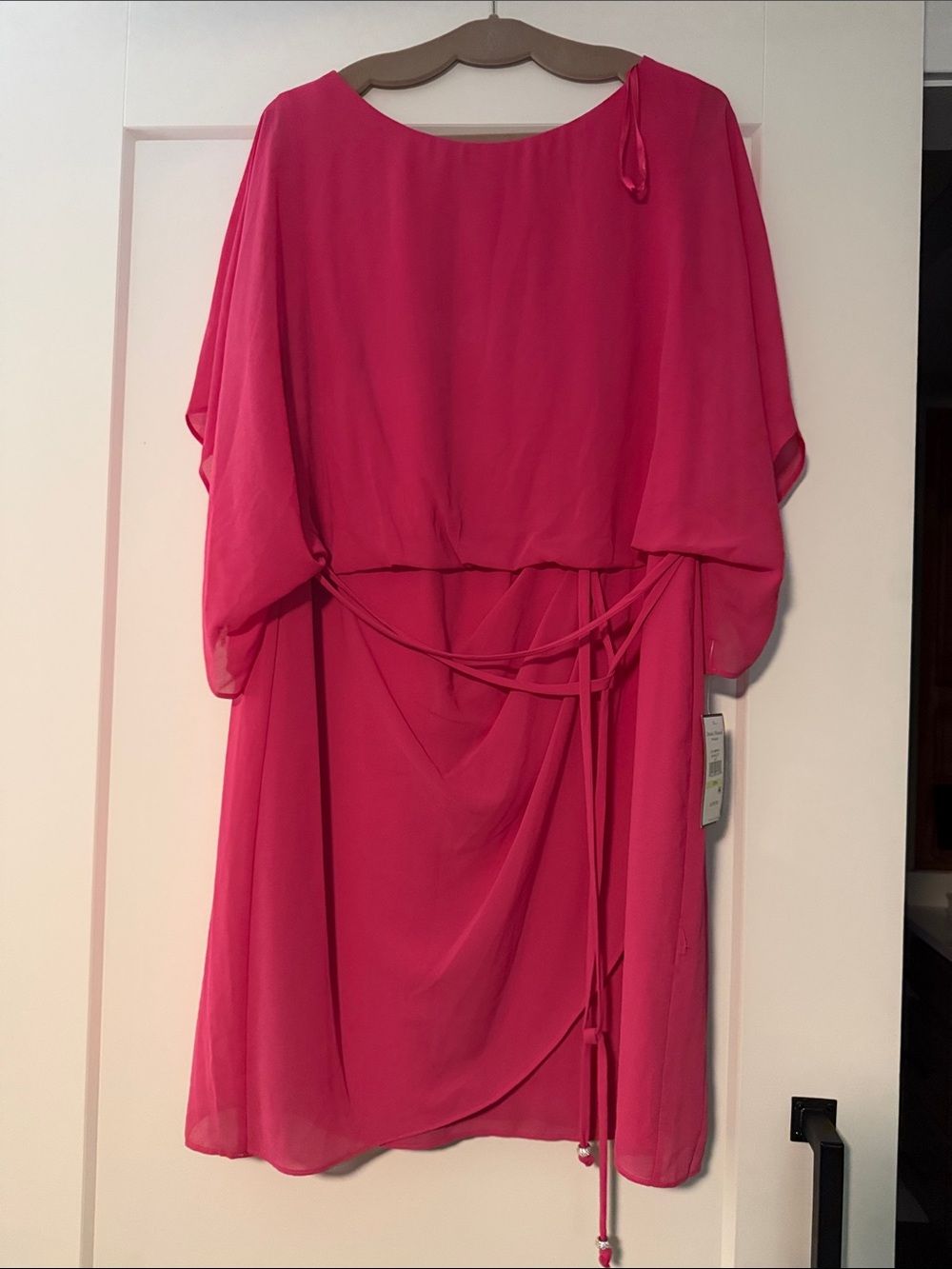 Jessica Howard Bright Pink Midi Chiffon Blouson Dress